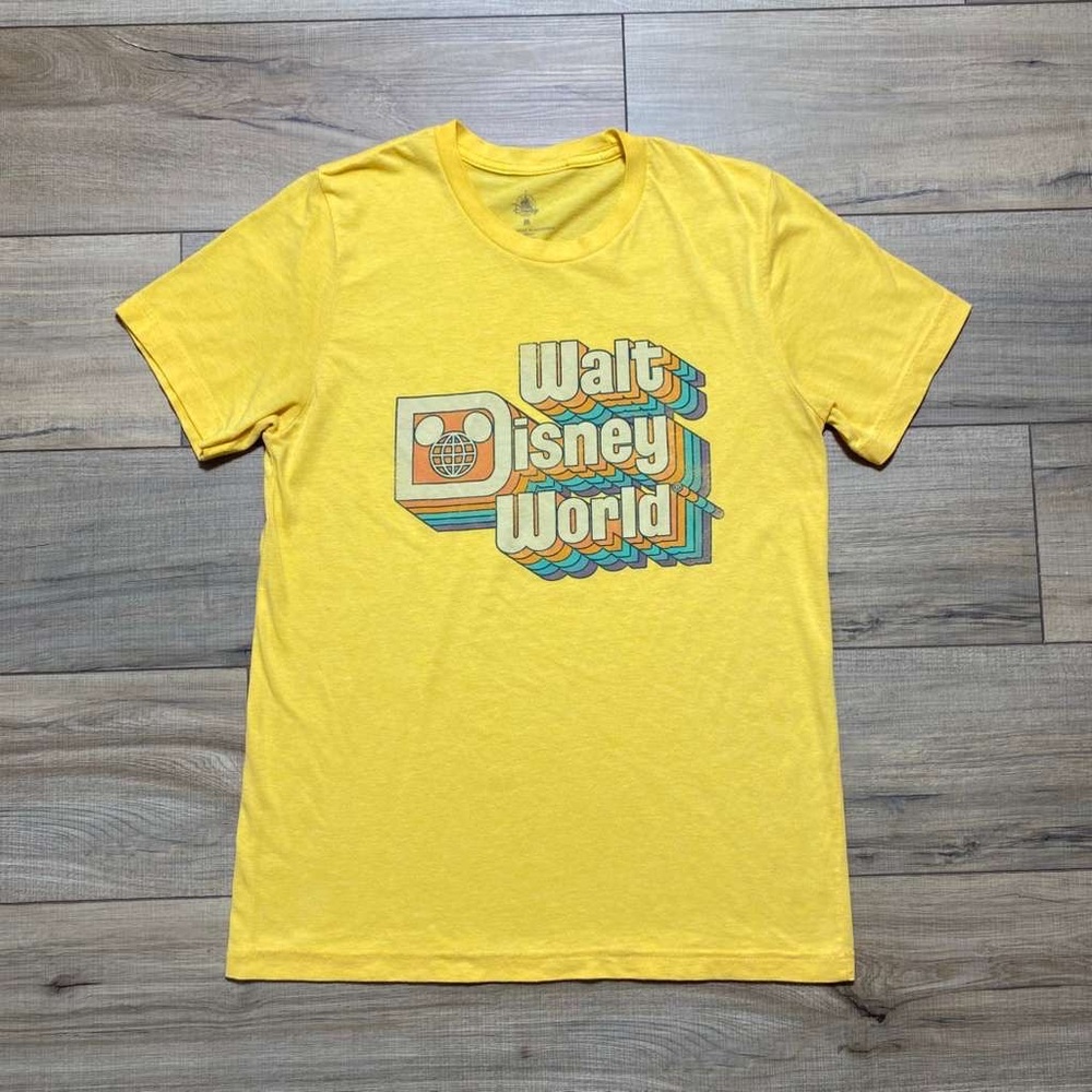 Disney Parks Unisex Walt Disney World Retro Logo Graphic T-Shirt Medium Yellow